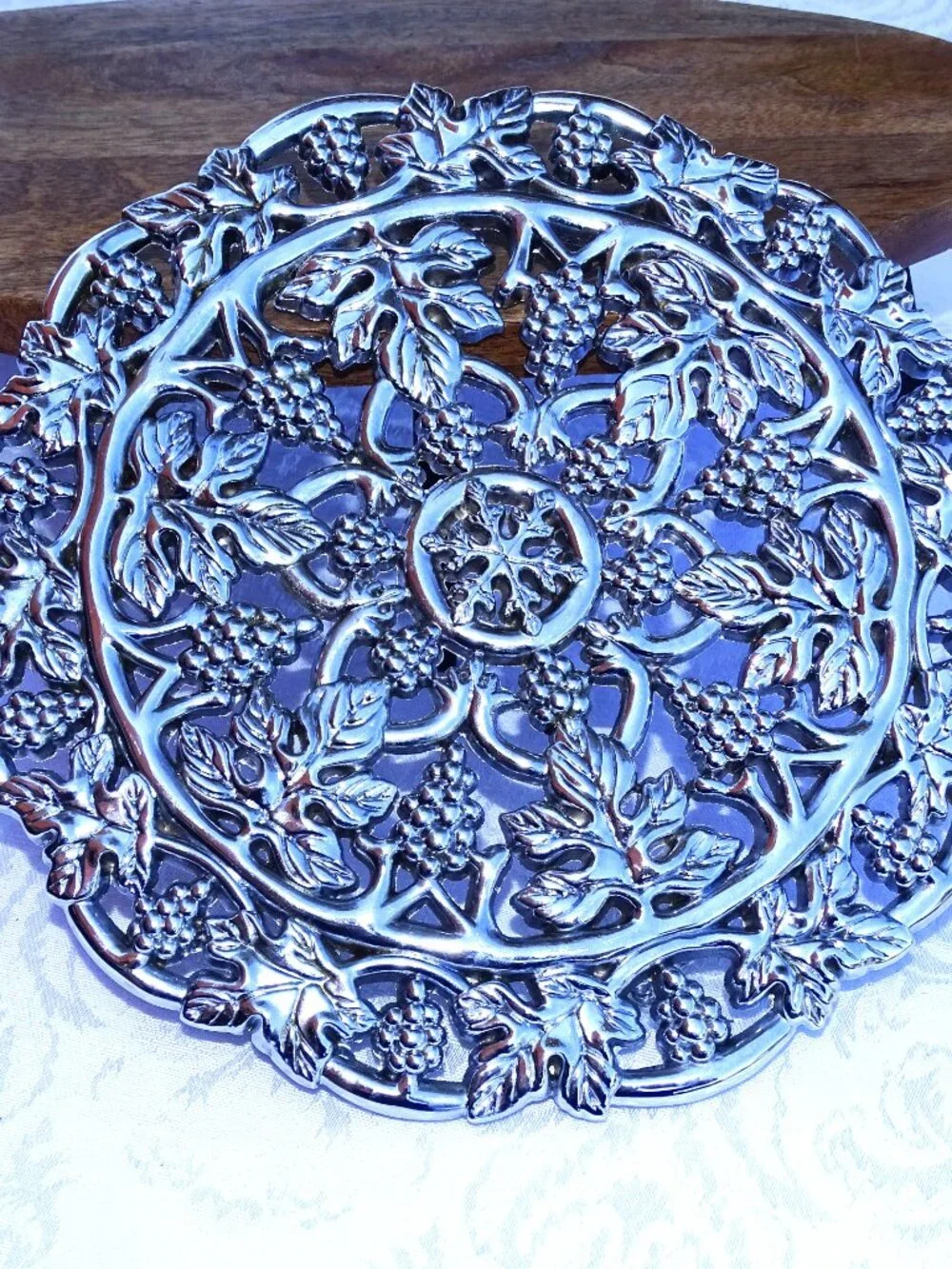 Large Round Silver Metal Trivet 9